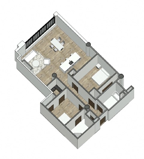 Floor plan for 2 beds, 2 baths, 1301 sqft